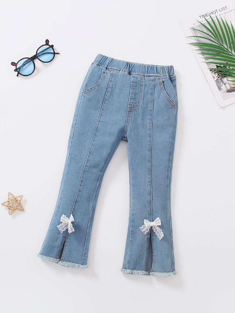 Småbørn Børn Piger Flare Ben Jeans Afslappet Sløjfe Elastisk Linning Denimbukser Børnetøj