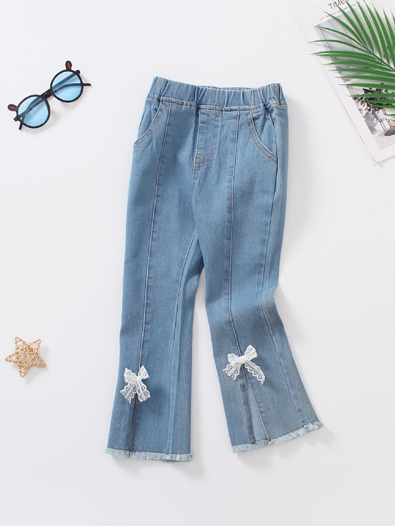 Småbørn Børn Piger Flare Ben Jeans Afslappet Sløjfe Elastisk Linning Denimbukser Børnetøj