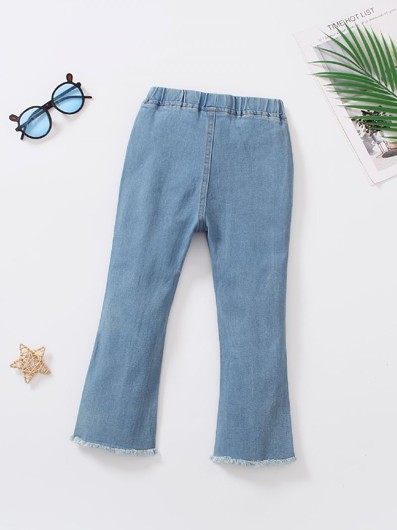 Småbørn Børn Piger Flare Ben Jeans Afslappet Sløjfe Elastisk Linning Denimbukser Børnetøj