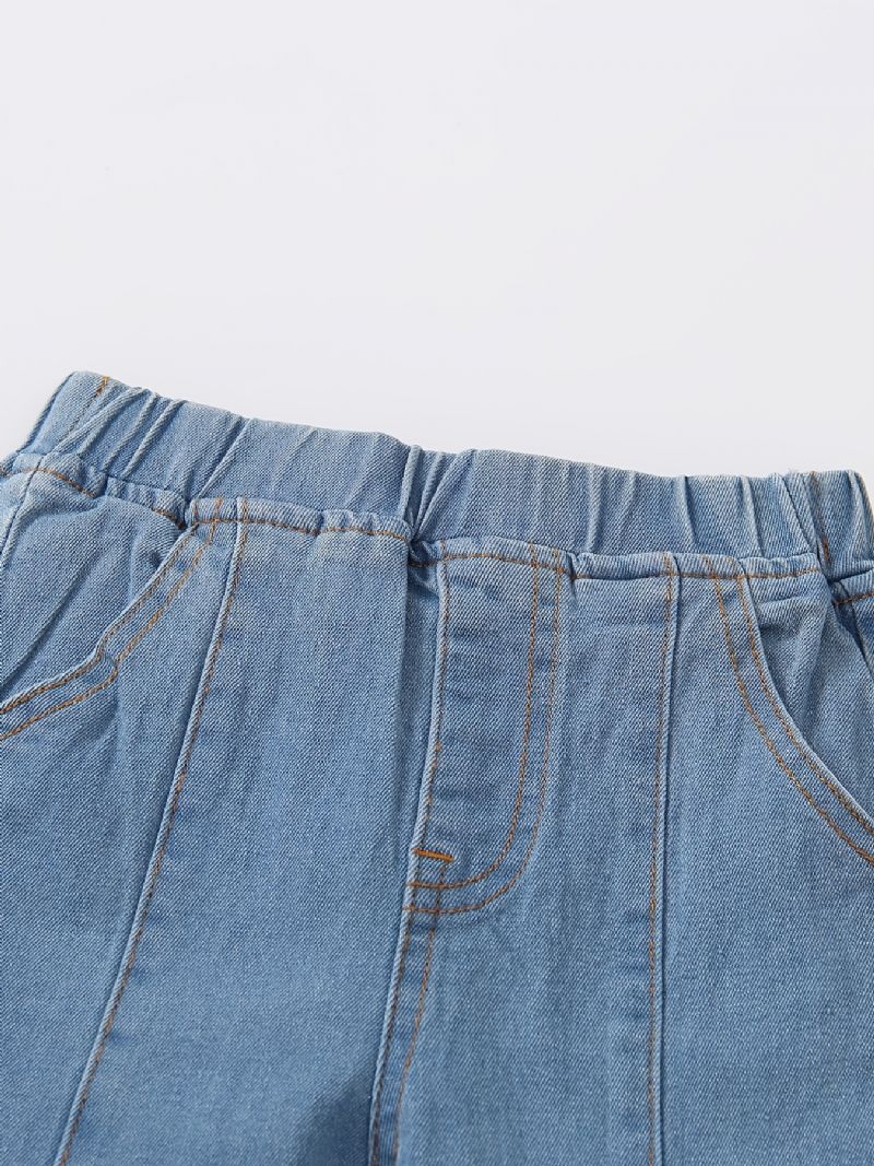Småbørn Børn Piger Flare Ben Jeans Afslappet Sløjfe Elastisk Linning Denimbukser Børnetøj