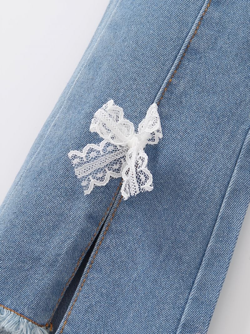 Småbørn Børn Piger Flare Ben Jeans Afslappet Sløjfe Elastisk Linning Denimbukser Børnetøj