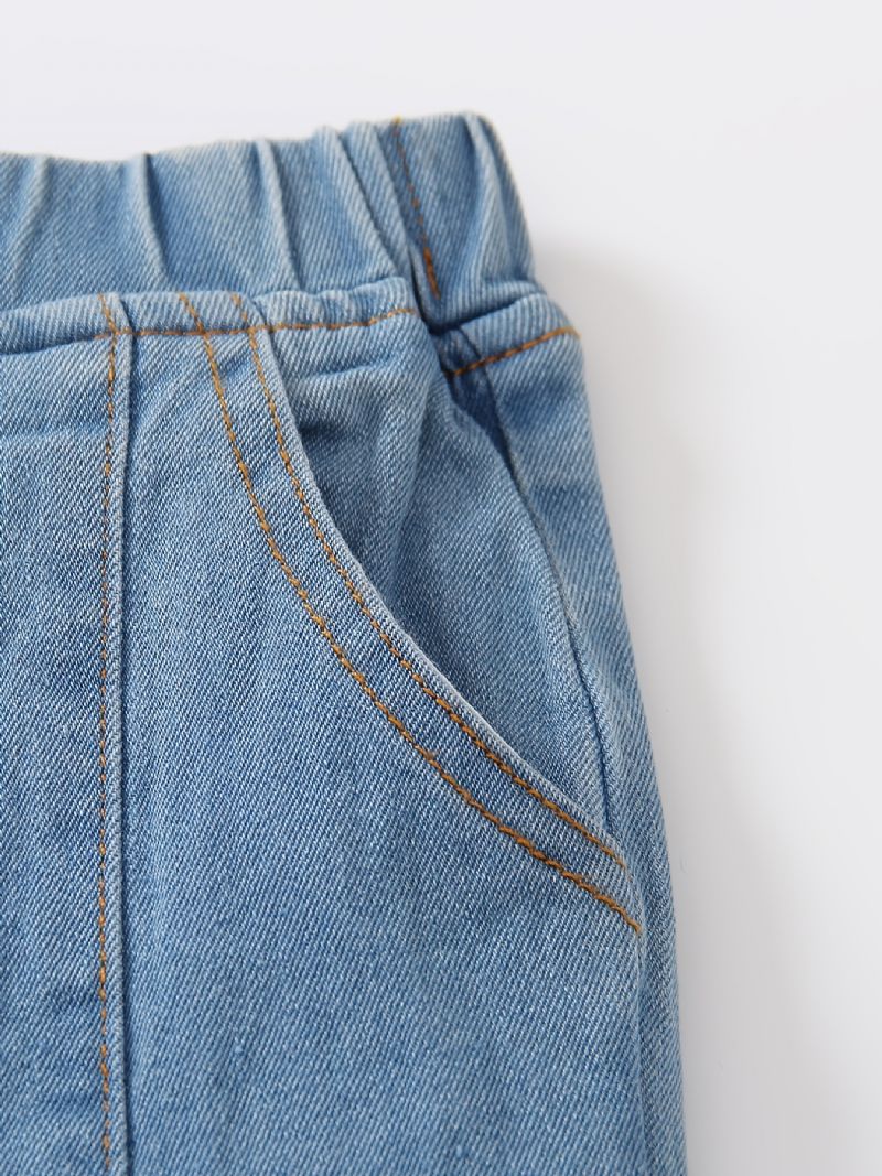 Småbørn Børn Piger Flare Ben Jeans Afslappet Sløjfe Elastisk Linning Denimbukser Børnetøj