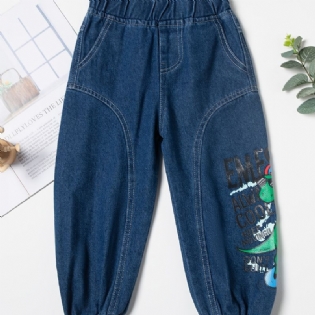 Småbørn Drenge Dinosaur Grafiske Casual Jeans Elastisk Linning Denimbukser