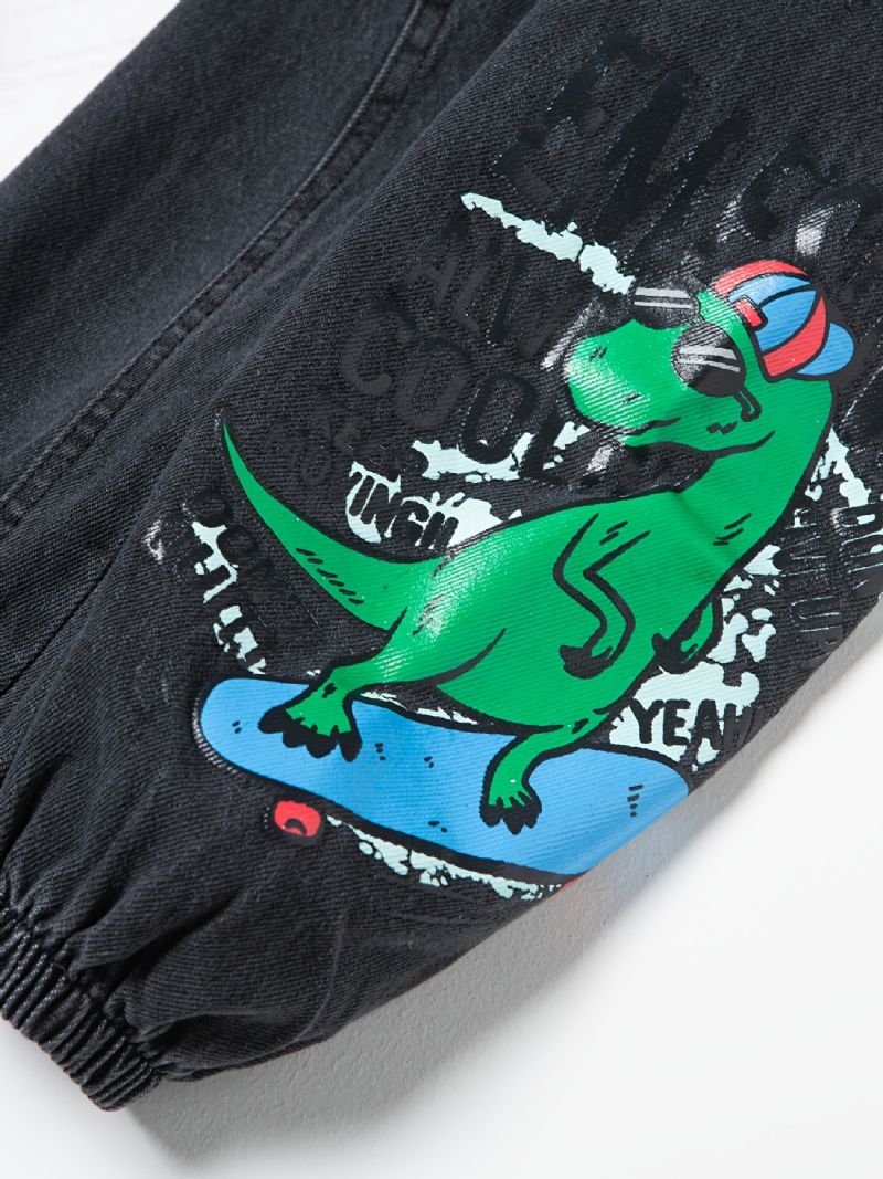 Småbørn Drenge Dinosaur Grafiske Casual Jeans Elastisk Linning Denimbukser