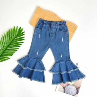 Småbørn Piger Casual Jeans 2 Lag Flæse Denim Flare Bukser Børnetøj