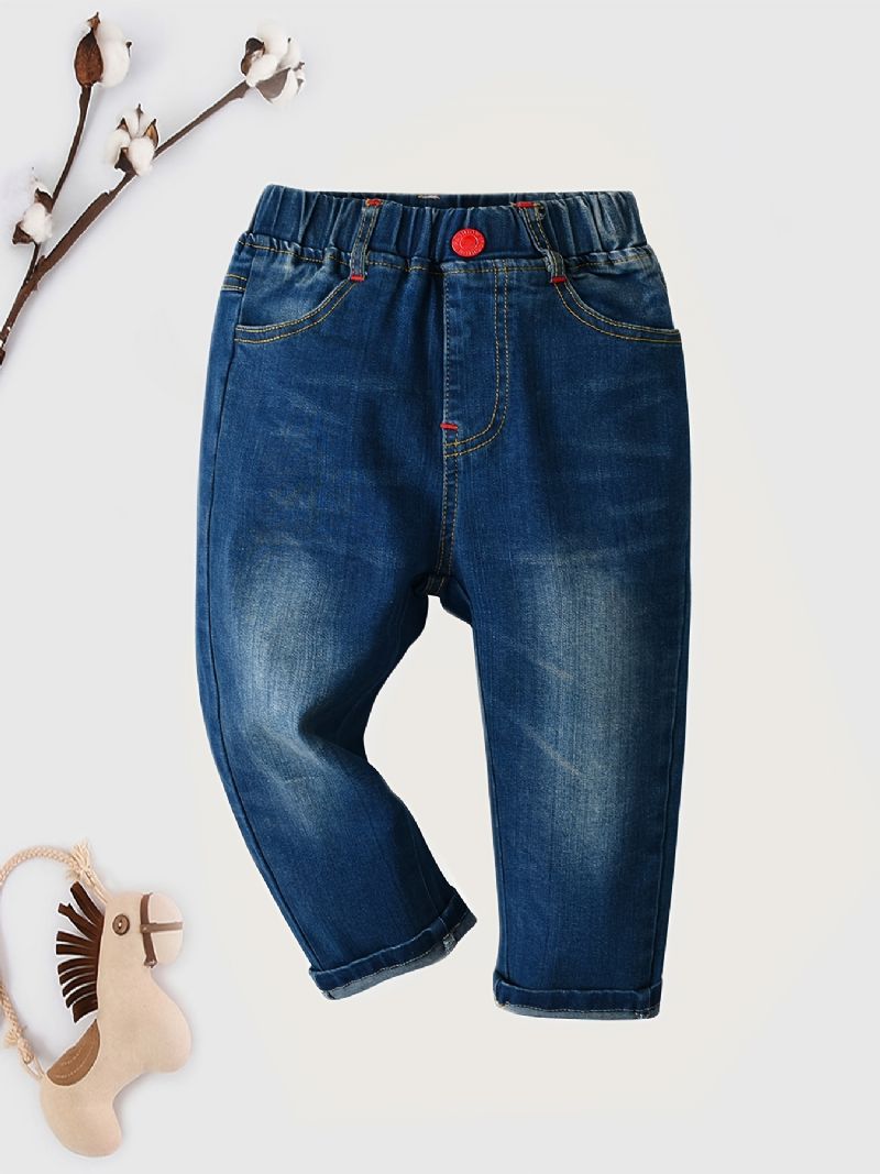 Stretch Jeans Med Lige Ben Til Drenge Elastisk Linning Denimbukser Børnetøj