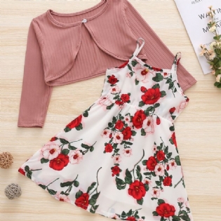 2 Stk Pige Flower Print Dress & Langærmet Skjorte