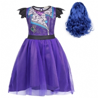 2 Stk Pige Prinsesse Kjole Kostume Dress Up Fødselsdagsfest Halloween Jul Cosplay Outfit & Paryk Sæt