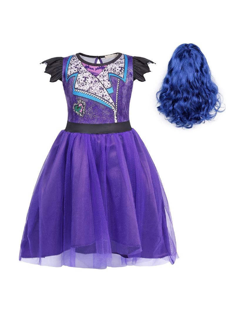 2 Stk Pige Prinsesse Kjole Kostume Dress Up Fødselsdagsfest Halloween Jul Cosplay Outfit & Paryk Sæt