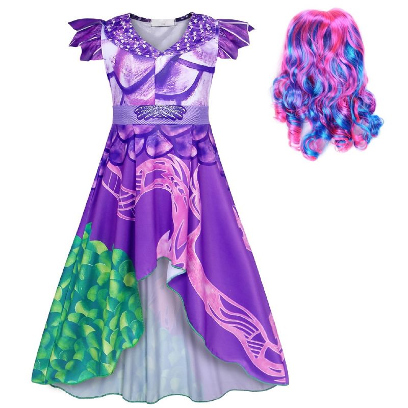 2 Stk. Pige Prinsesse Kjole Kostume Dress Up Fødselsdagsfest Juleoutfit & Paryksæt