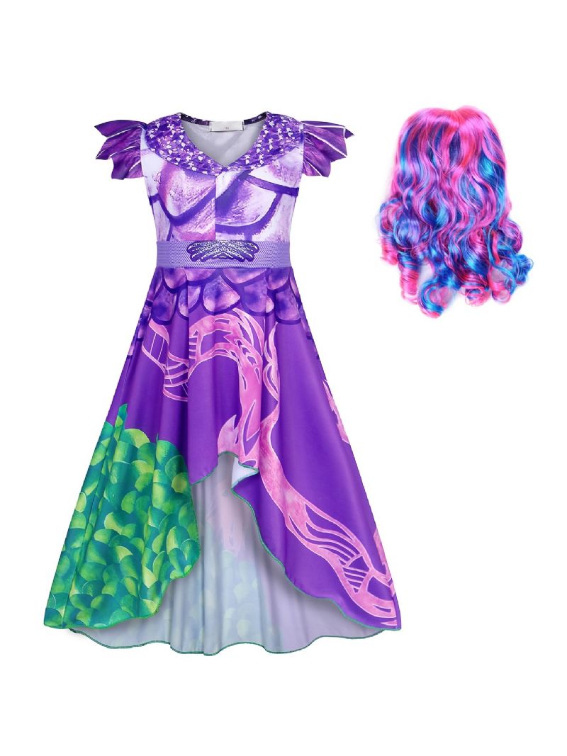 2 Stk. Pige Prinsesse Kjole Kostume Dress Up Fødselsdagsfest Juleoutfit & Paryksæt