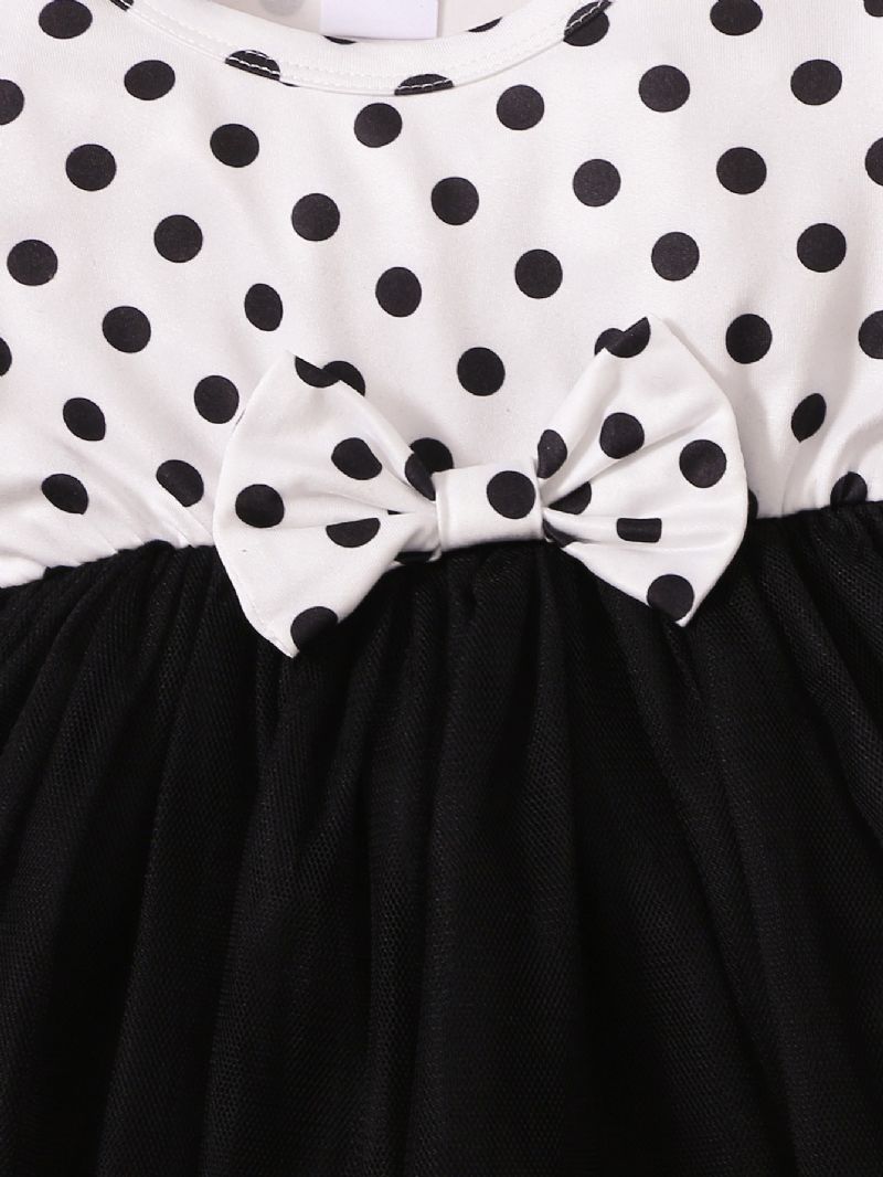 2 Stk Polka Dot Langærmet Mesh Kjole & Pandebånd Sæt