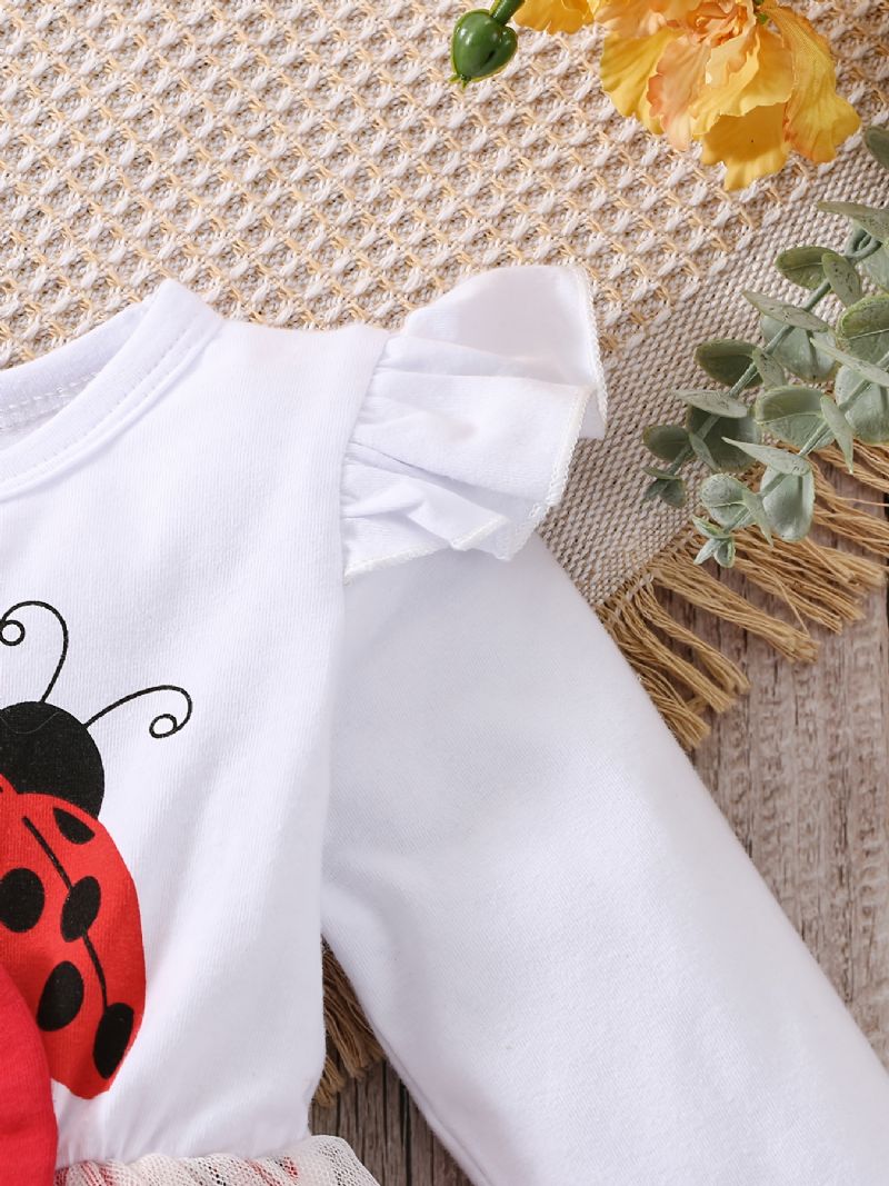 Baby Pige Mesh Syning Kjole Tegneserie Mariehøne Langærmet Forår Efterår
