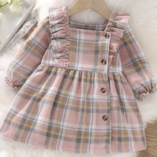 Baby Pige Plaid Print Flæseærmer Tyk Kjole