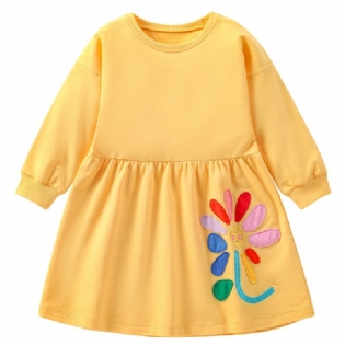 Baby Piger Flower Patchwork Kjole Langærmet Crew Neck Dress Børnetøj