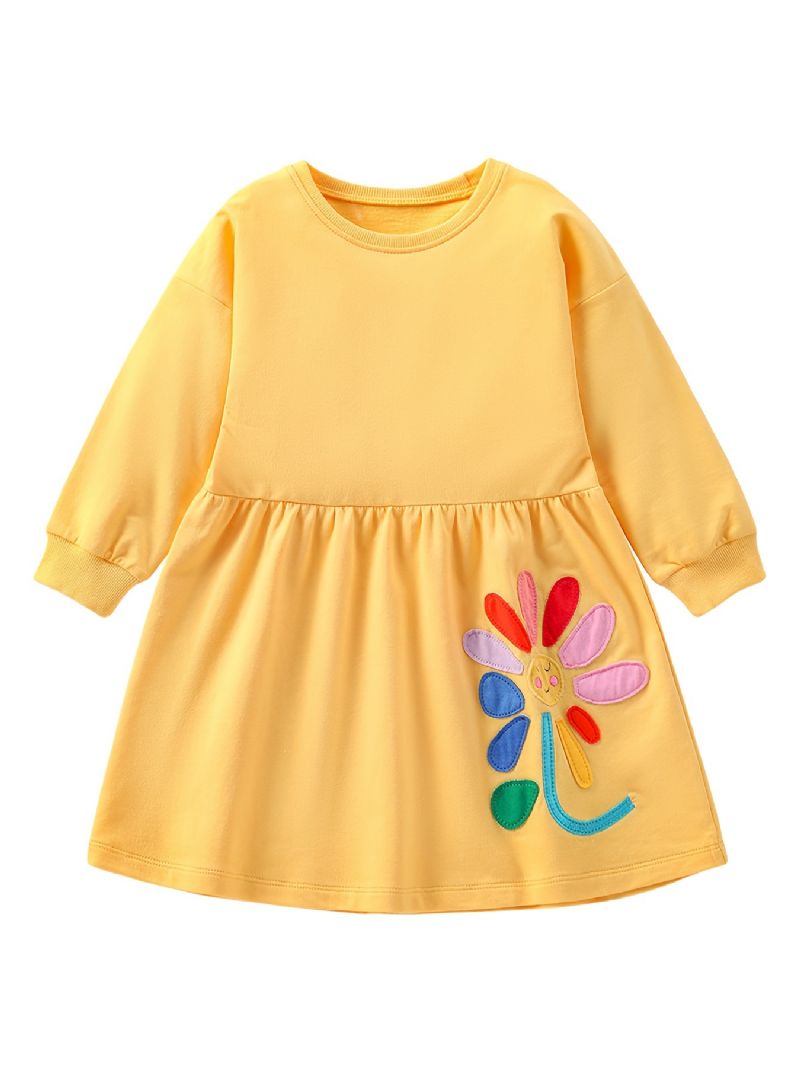 Baby Piger Flower Patchwork Kjole Langærmet Crew Neck Dress Børnetøj