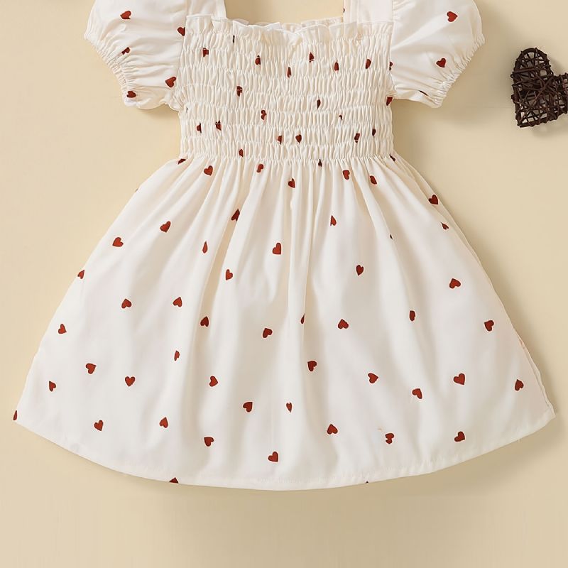 Baby Piger Heart Print Puffer Sleeve Dress Babytøj