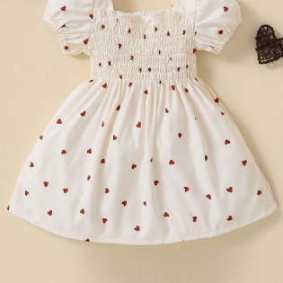 Baby Piger Heart Print Puffer Sleeve Dress Babytøj