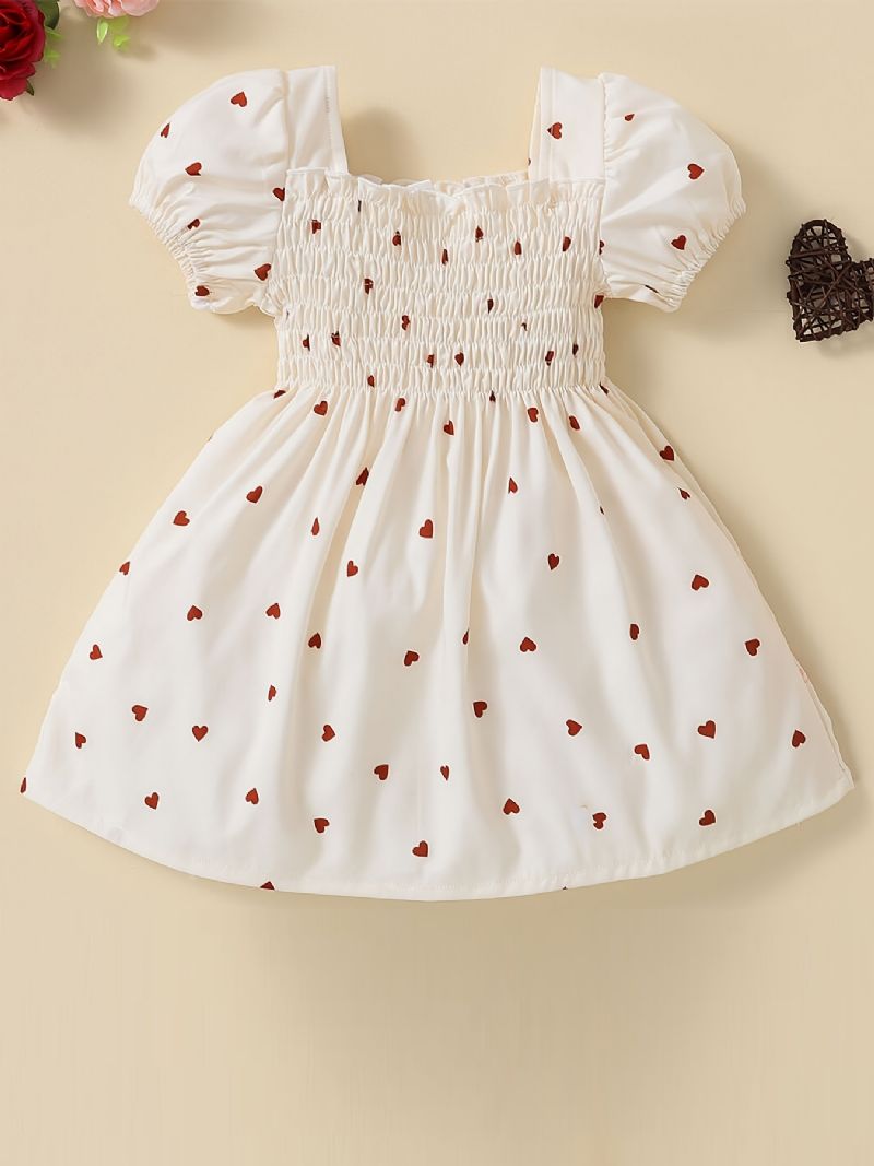 Baby Piger Heart Print Puffer Sleeve Dress Babytøj