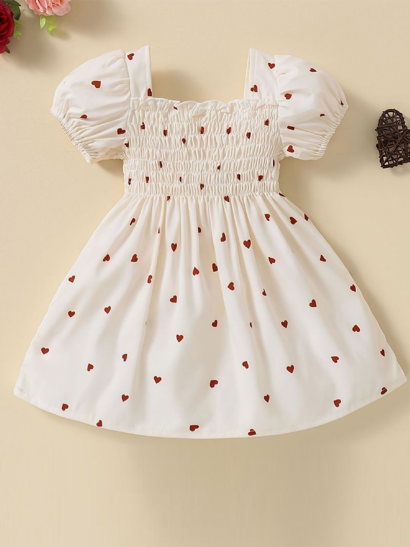 Baby Piger Heart Print Puffer Sleeve Dress Babytøj