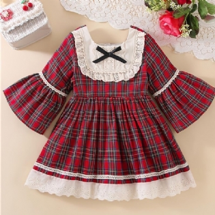 Baby Piger Julekjole Plaid Flare Sleeve Blonde Prinsesse Kjole Børnetøj