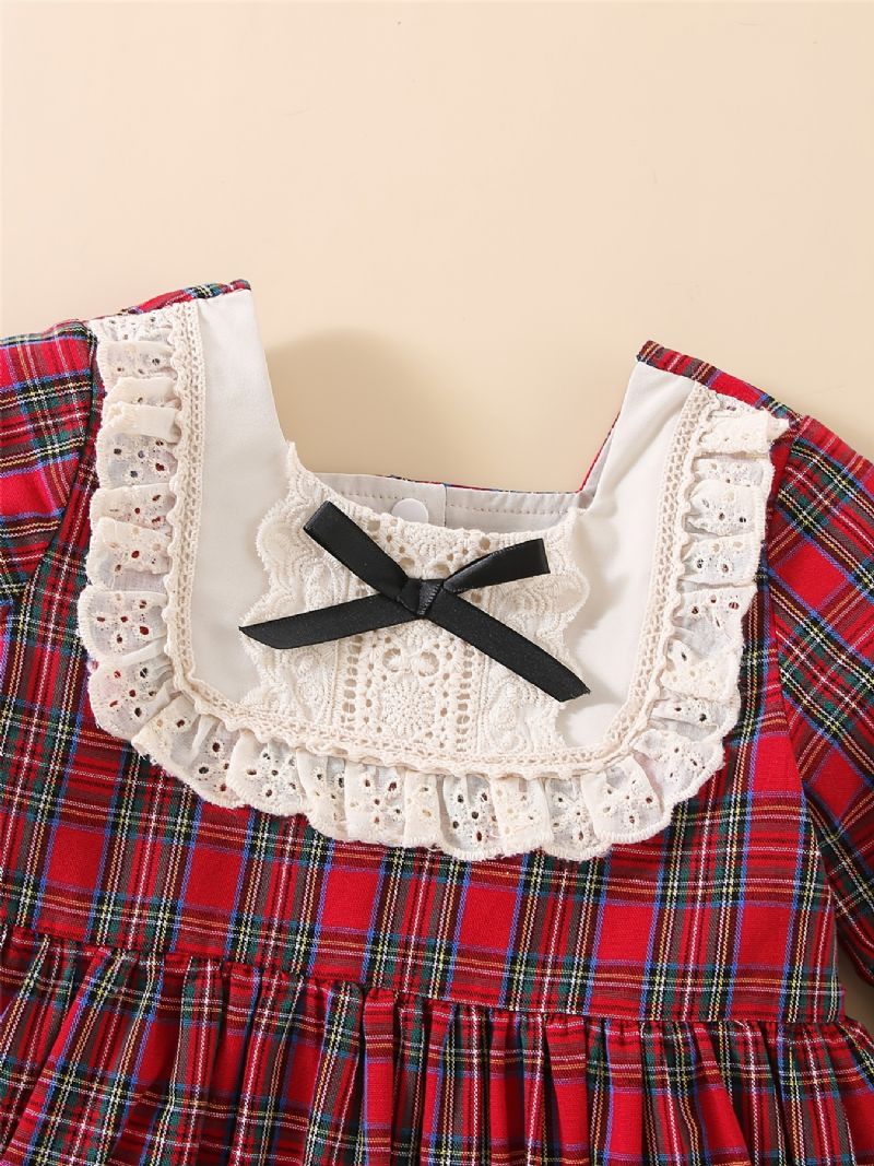 Baby Piger Julekjole Plaid Flare Sleeve Blonde Prinsesse Kjole Børnetøj