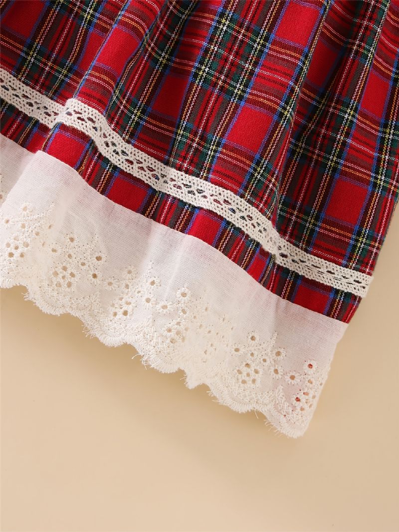 Baby Piger Julekjole Plaid Flare Sleeve Blonde Prinsesse Kjole Børnetøj