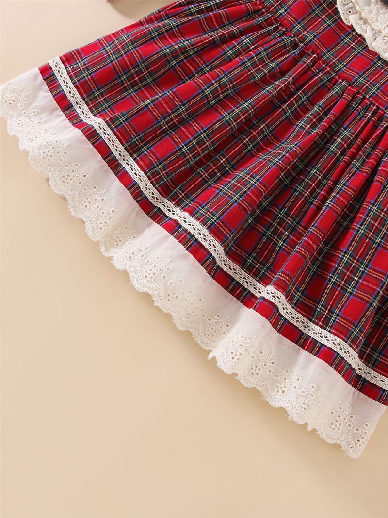 Baby Piger Julekjole Plaid Flare Sleeve Blonde Prinsesse Kjole Børnetøj