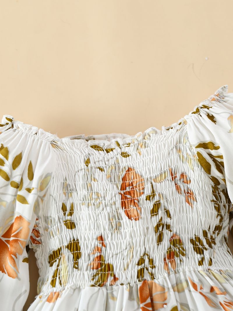 Baby Piger Kjole Flæser Plisseret Langærmet Blomster Print Børnetøj