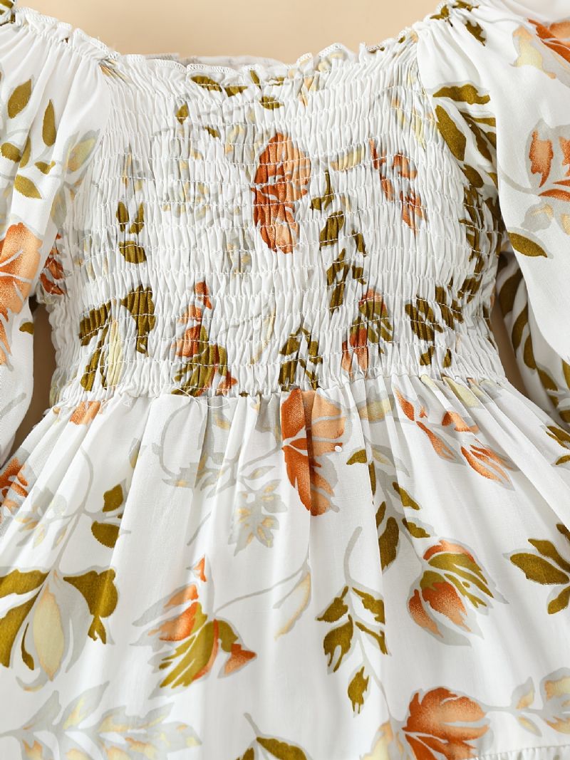 Baby Piger Kjole Flæser Plisseret Langærmet Blomster Print Børnetøj