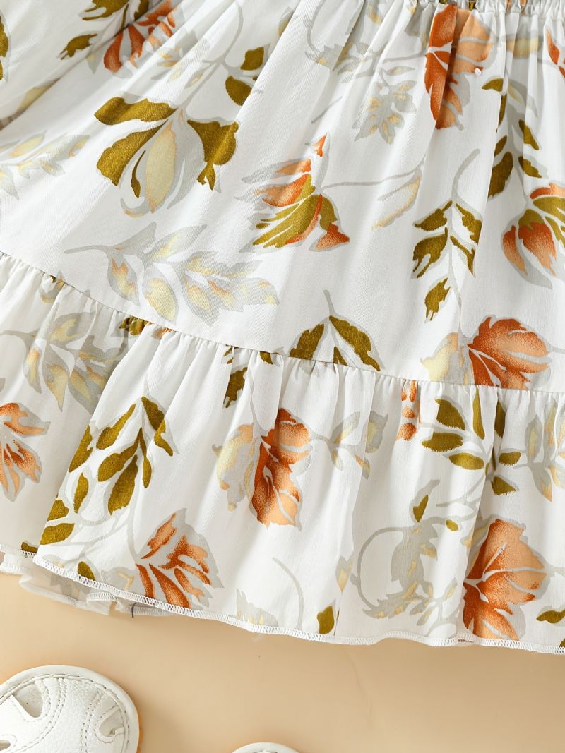 Baby Piger Kjole Flæser Plisseret Langærmet Blomster Print Børnetøj