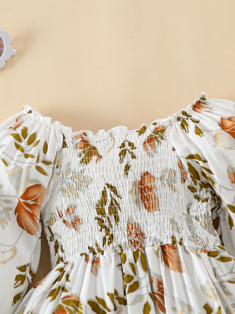 Baby Piger Kjole Flæser Plisseret Langærmet Blomster Print Børnetøj