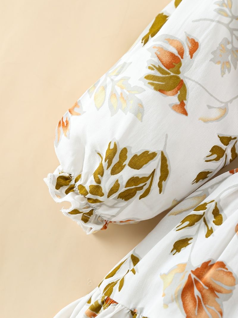 Baby Piger Kjole Flæser Plisseret Langærmet Blomster Print Børnetøj