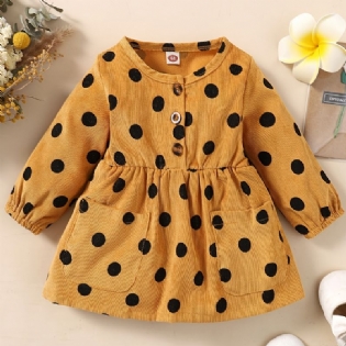 Baby Piger Kjole Langærmet Rund Hals Polka Dots Pocket Dress Børnetøj