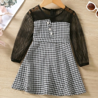 Baby Piger Kjole Plaid Mesh Splejsning Langærmet Børnetøj