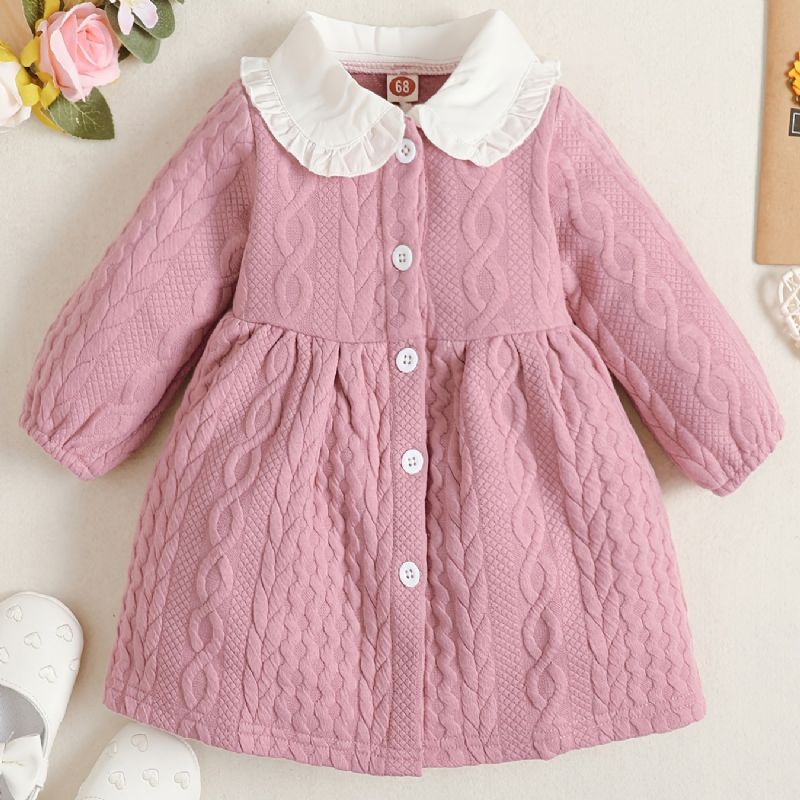 Baby Piger Langærmet Kjole Dukke Krave Solid Buttons Børnetøj
