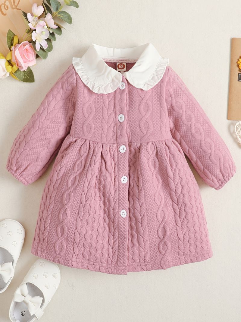 Baby Piger Langærmet Kjole Dukke Krave Solid Buttons Børnetøj