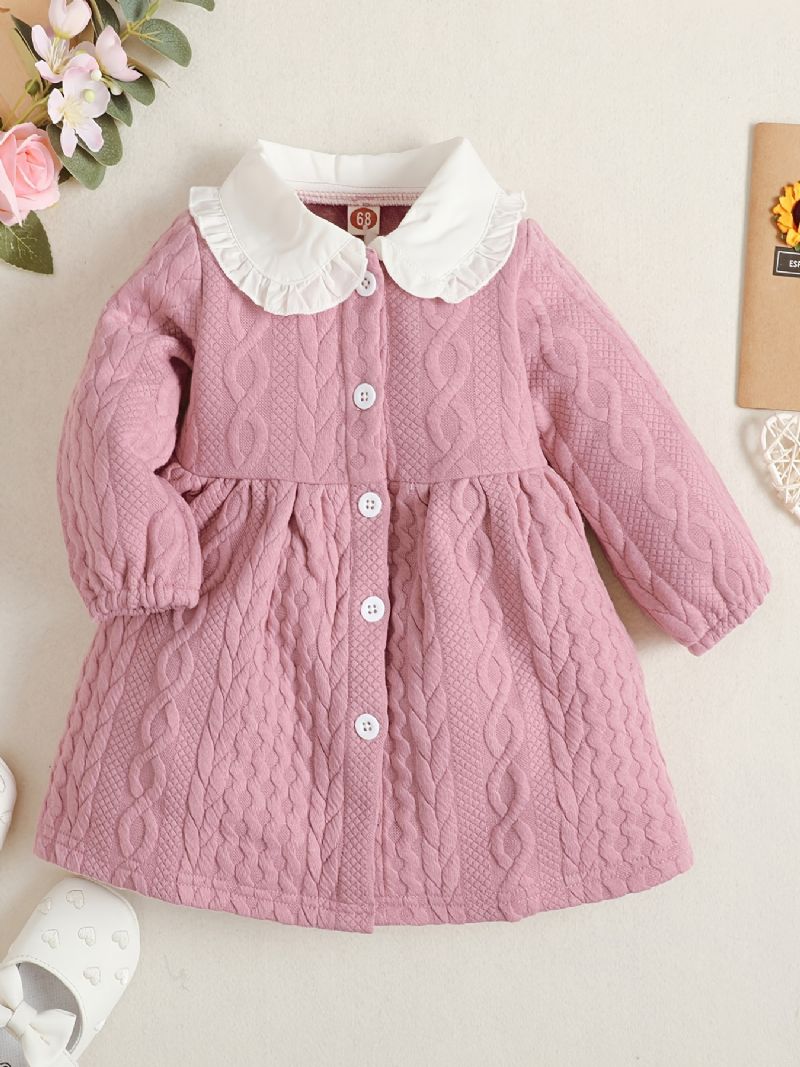 Baby Piger Langærmet Kjole Dukke Krave Solid Buttons Børnetøj