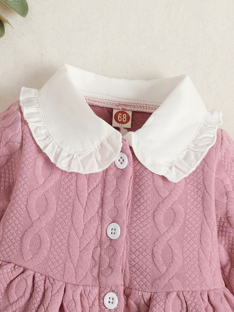 Baby Piger Langærmet Kjole Dukke Krave Solid Buttons Børnetøj