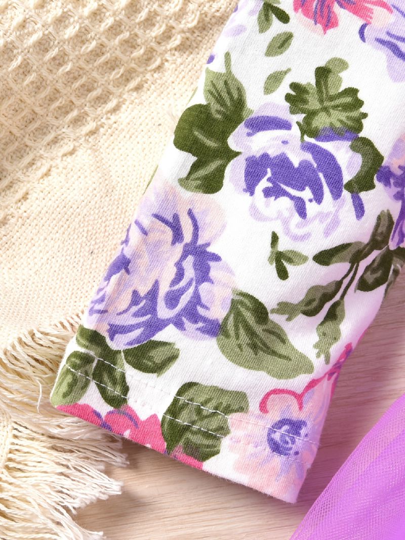 Baby Piger Langærmet Mesh Kjole Med Blomster Print Prinsesse Til Julefest Fødselsdagsfest