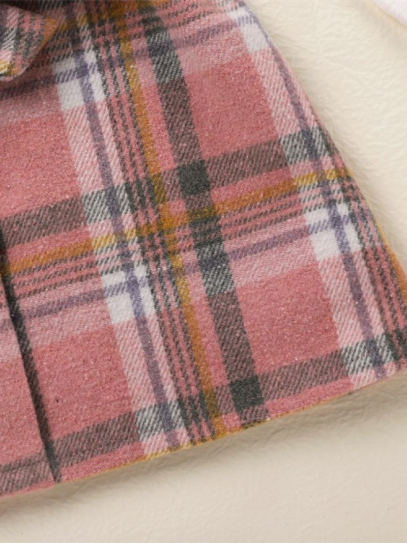 Baby Piger Lange Ærmer Kjole Plaid Splejsning Rund Hals Med Bælte Børnetøj