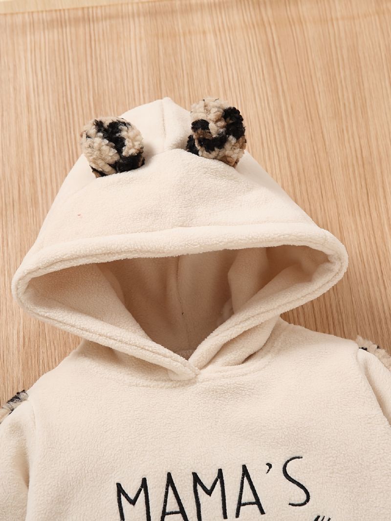 Baby Piger Polar Fleece Hætte Sweatshirt Kjole Brev Broderi Leopard Ear