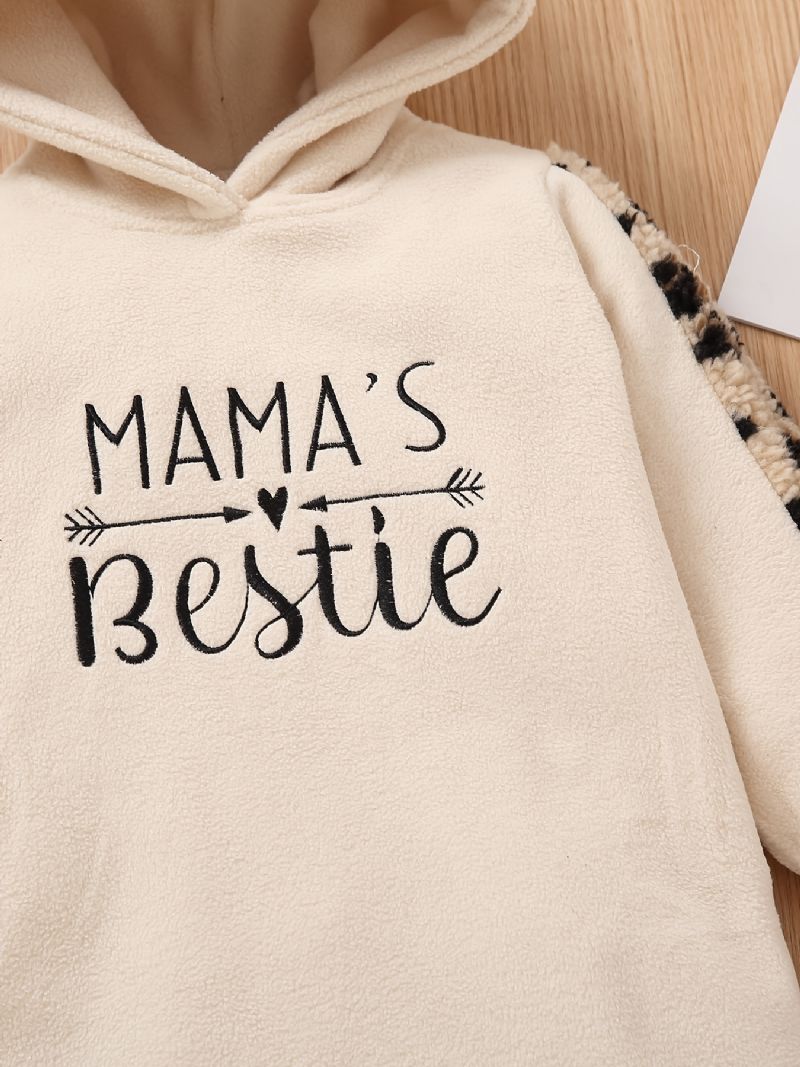 Baby Piger Polar Fleece Hætte Sweatshirt Kjole Brev Broderi Leopard Ear