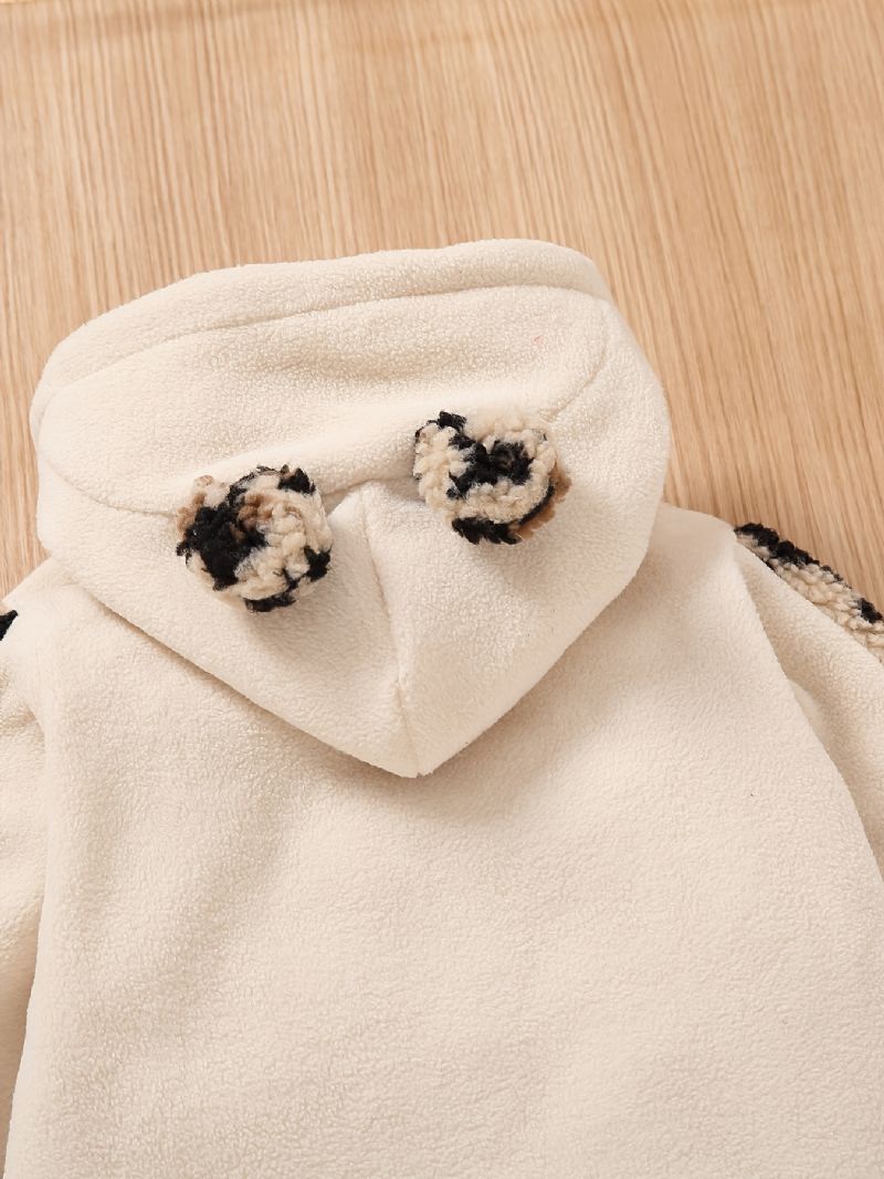 Baby Piger Polar Fleece Hætte Sweatshirt Kjole Brev Broderi Leopard Ear
