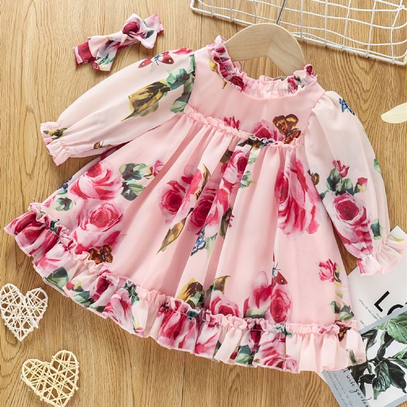Baby Piger Rose Flower Lanterne Sleeve Sød Kjole