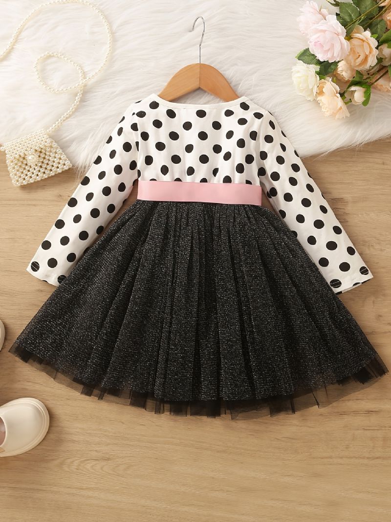Baby Piger Splejsningskjole Polka Dot Sløjfe Mesh Prinsesse Kjole Børnetøj