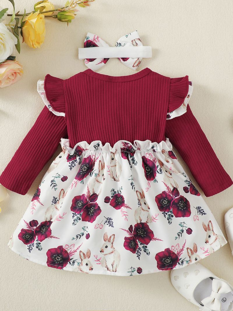 Babyblomstret Bunny Langærmet Kjole Med Matchende Pandebånd