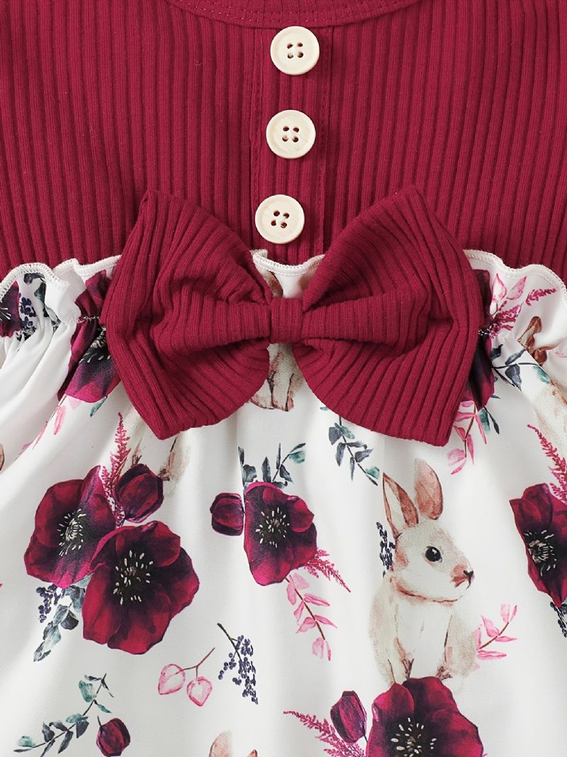 Babyblomstret Bunny Langærmet Kjole Med Matchende Pandebånd