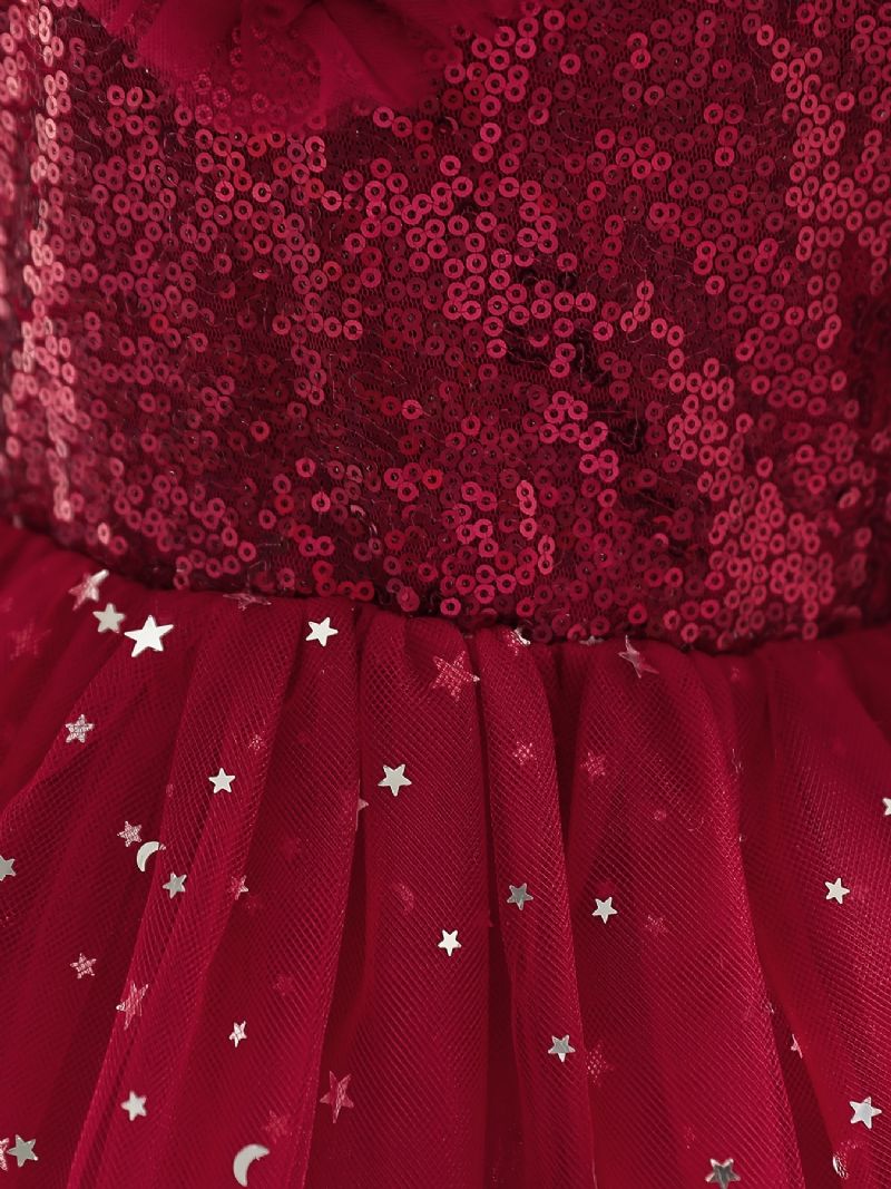 Babypige Langærmet Star Mesh Tutu Kjole Pailletter Festkjole Prinsesse Brudekjole Blomsterpiger