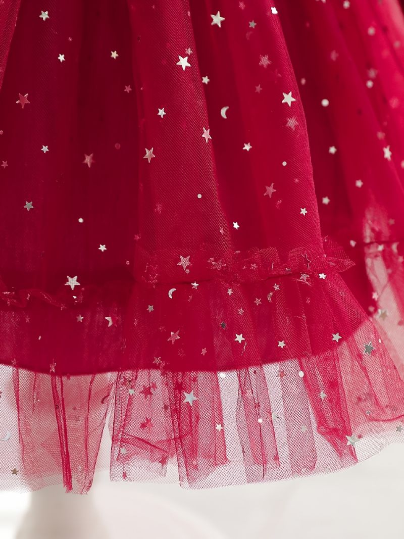 Babypige Langærmet Star Mesh Tutu Kjole Pailletter Festkjole Prinsesse Brudekjole Blomsterpiger